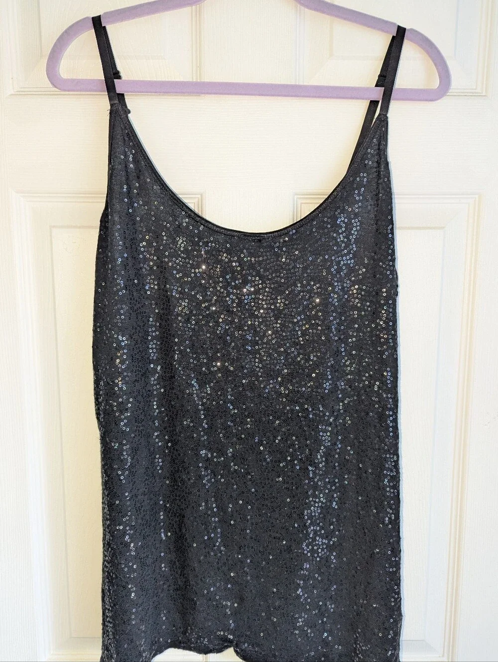 Sequin Cami Top w/adjustable straps -Black Sz Xxl